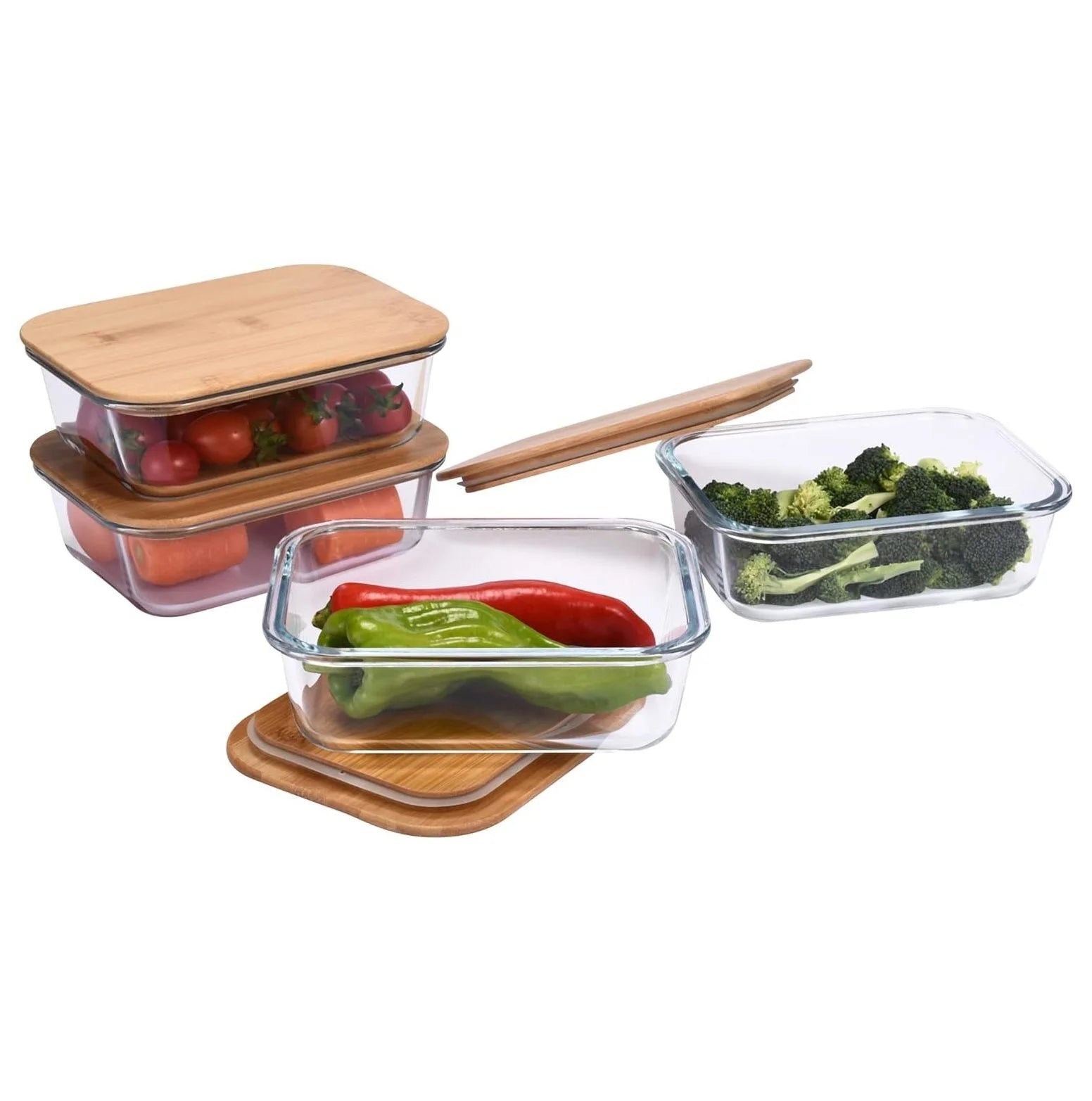 4-Pack Glass Food Containers with Bamboo Lids - Stackable, Airtight, Microwave & Dishwasher Safe - 36 Oz Reusable Lunchboxes