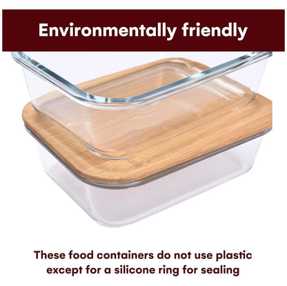 4-Pack Glass Food Containers with Bamboo Lids - Stackable, Airtight, Microwave & Dishwasher Safe - 36 Oz Reusable Lunchboxes