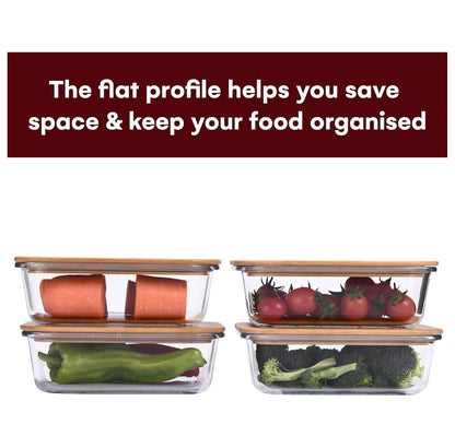 4-Pack Glass Food Containers with Bamboo Lids - Stackable, Airtight, Microwave & Dishwasher Safe - 36 Oz Reusable Lunchboxes