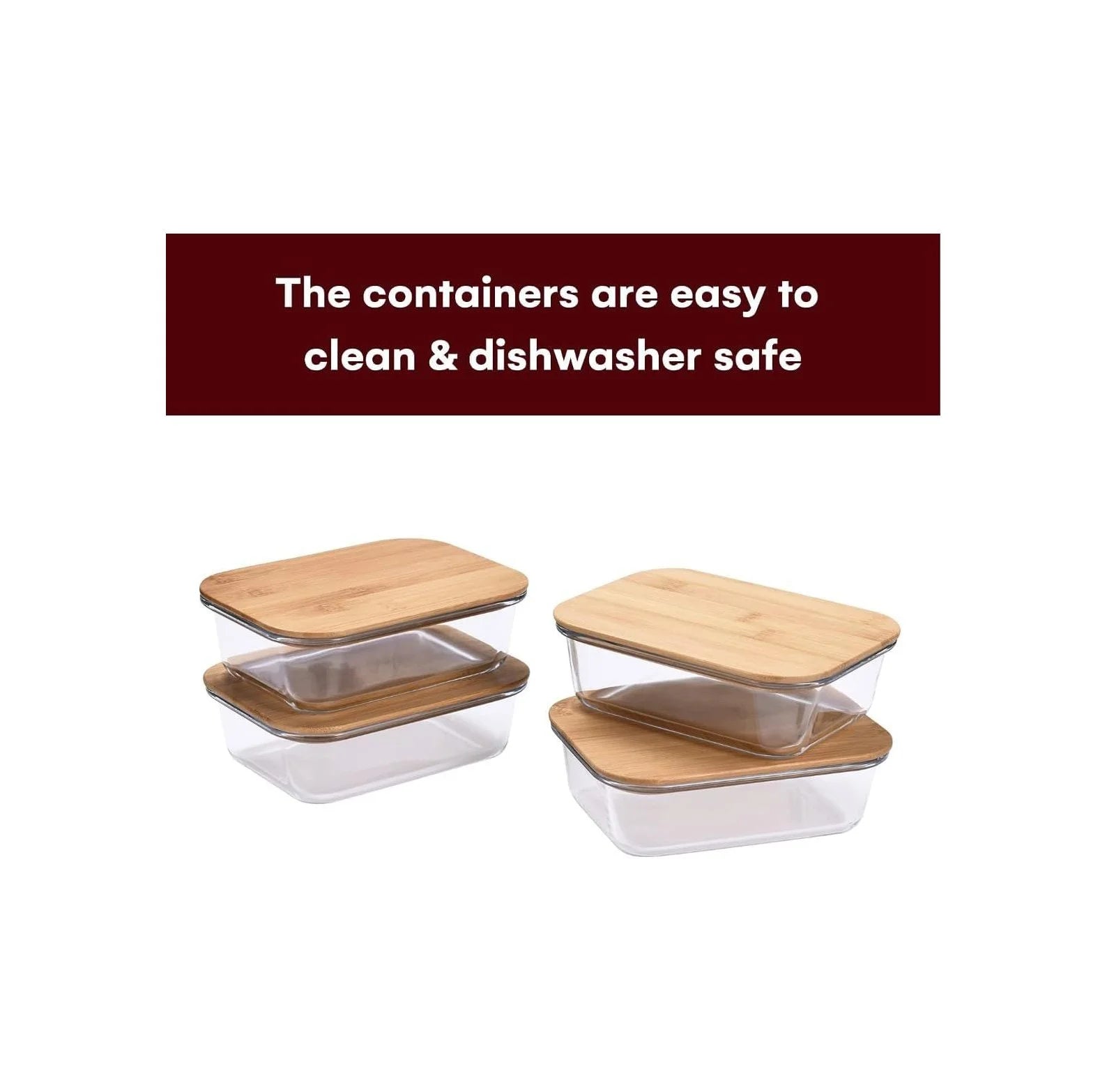 4-Pack Glass Food Containers with Bamboo Lids - Stackable, Airtight, Microwave & Dishwasher Safe - 36 Oz Reusable Lunchboxes