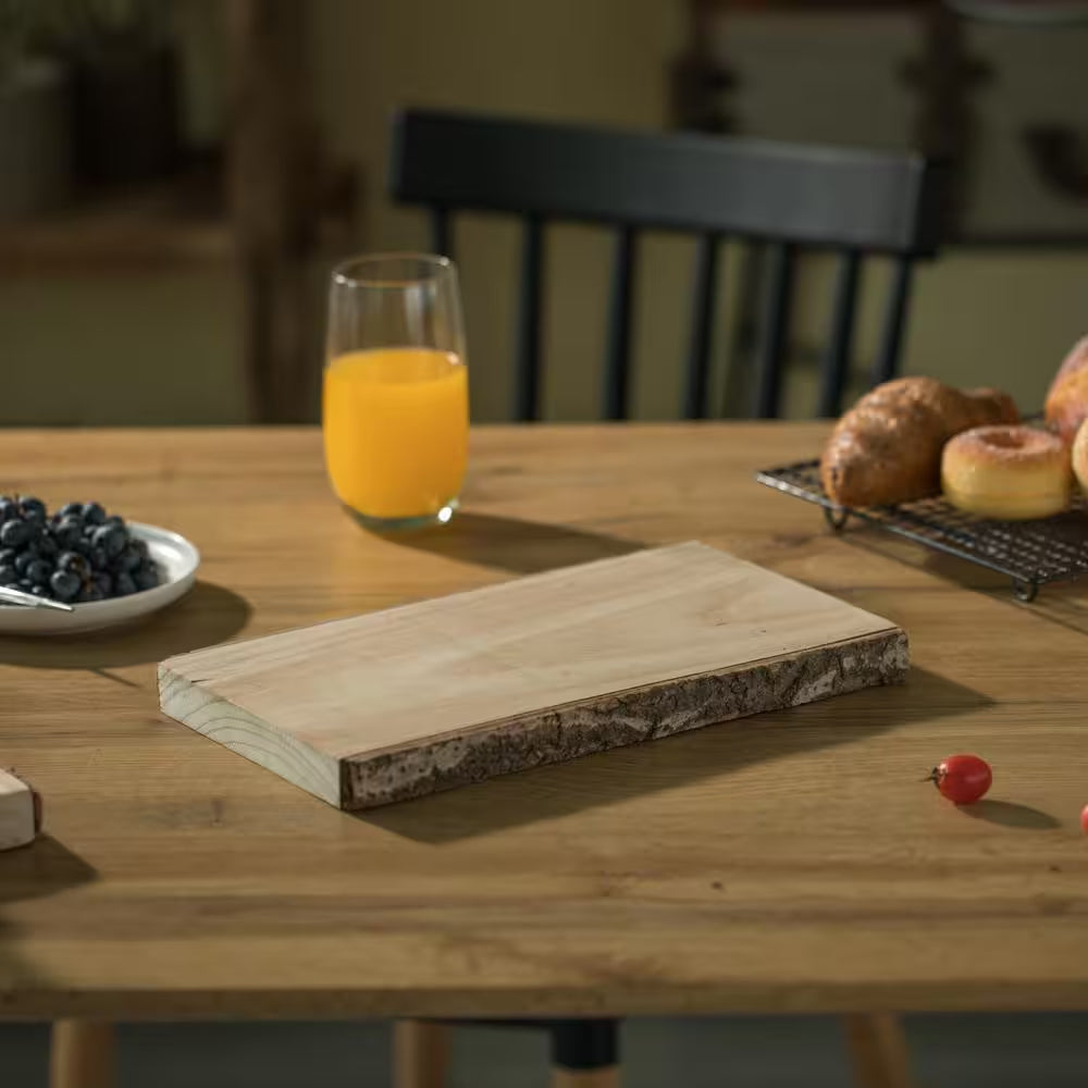12 In. Rustic Natural Tree Log Wooden Rectangular Shape Serving Tray Cutting Board