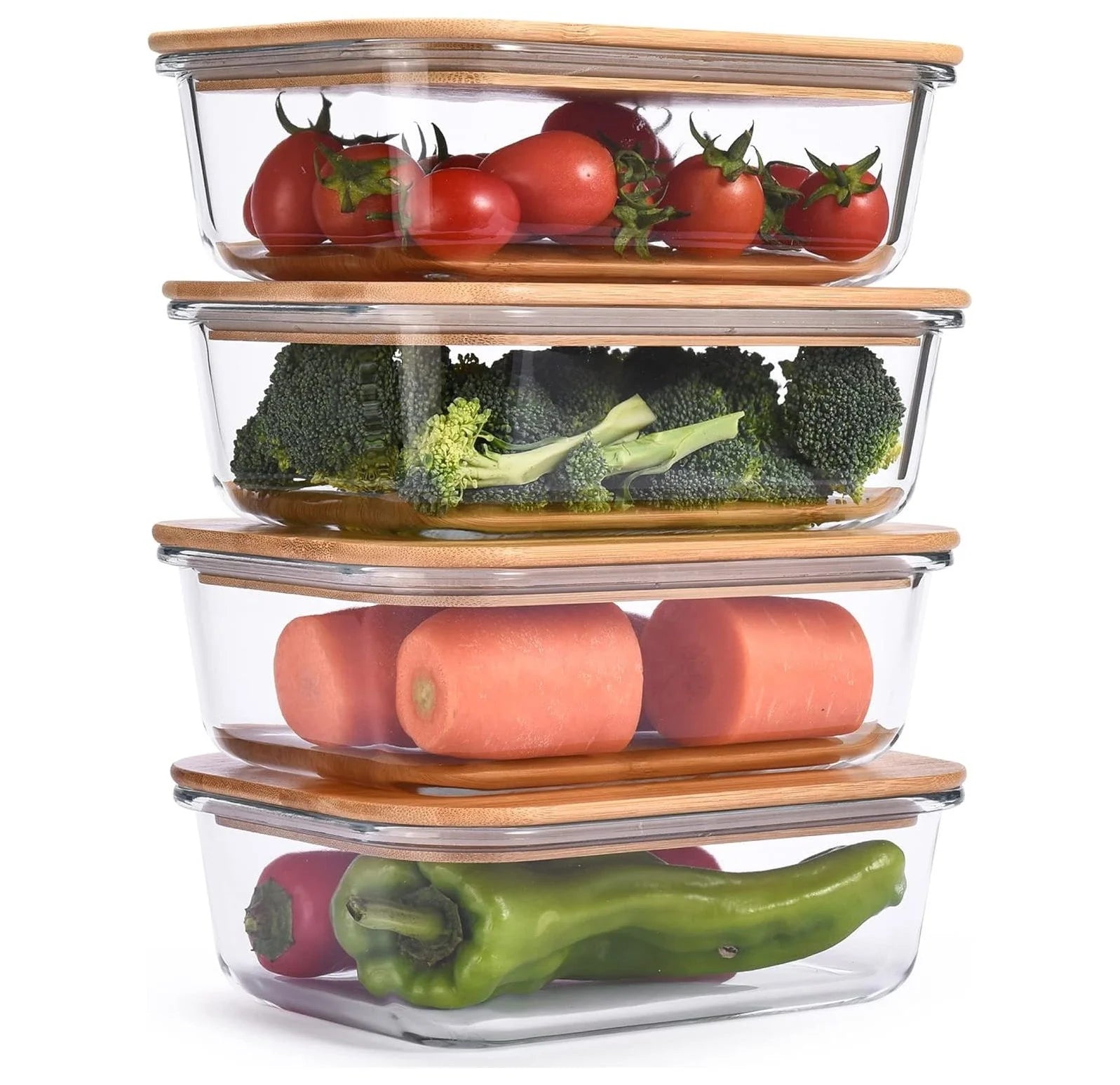 4-Pack Glass Food Containers with Bamboo Lids - Stackable, Airtight, Microwave & Dishwasher Safe - 36 Oz Reusable Lunchboxes